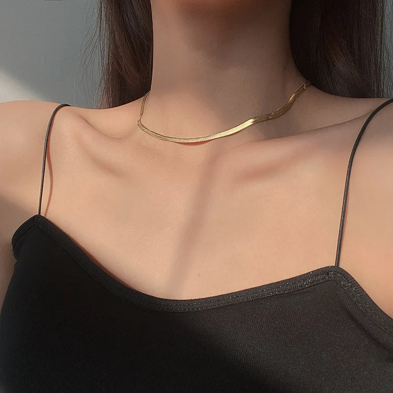 2024 High Quality Clavicle Blade Chains Dropshipping Women Gold Silver Color Stainless Steel 35+5Cm Snake Choker Necklace Chain