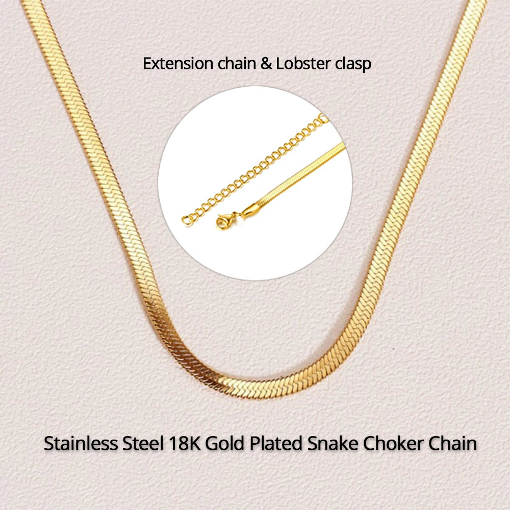 2024 High Quality Clavicle Blade Chains Dropshipping Women Gold Silver Color Stainless Steel 35+5Cm Snake Choker Necklace Chain